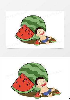 插画吃瓜,插画中的夏日风情